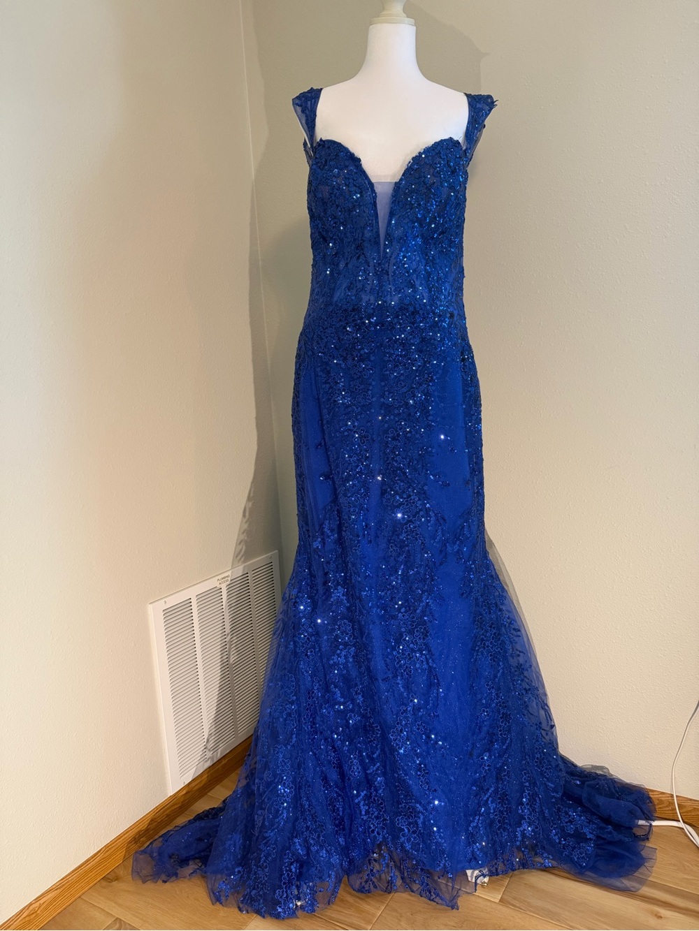 ellie wilde Cobalt Blue Sequin Lace Prom Gown